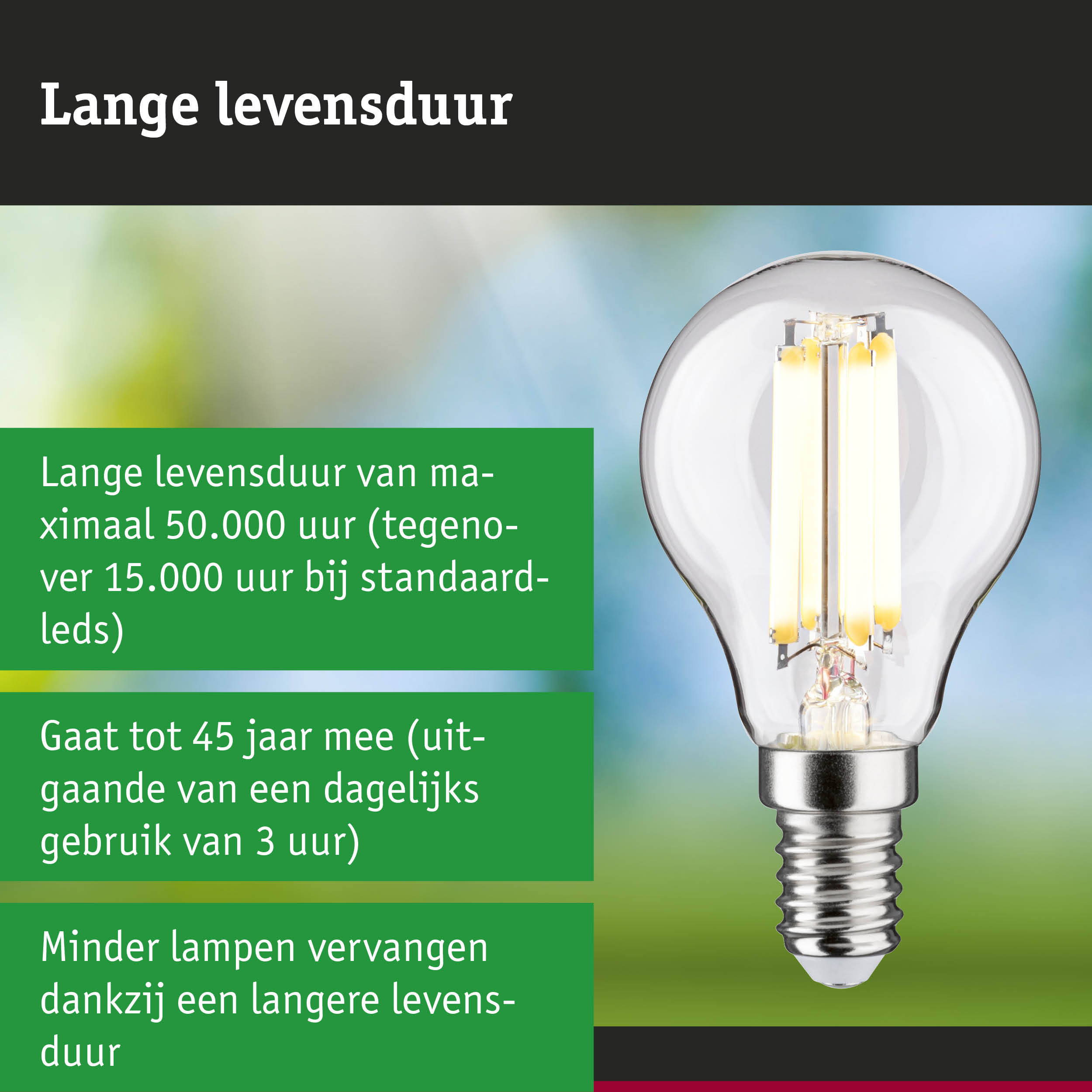 LED-lamp in hand met nadruk op lange levensduur en energiezuinigheid van LED-verlichting