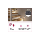 Zwarte LED-trapverlichting met bewegingssensor voor wandmontage, 180° detectiehoek, 1,5 m bereik