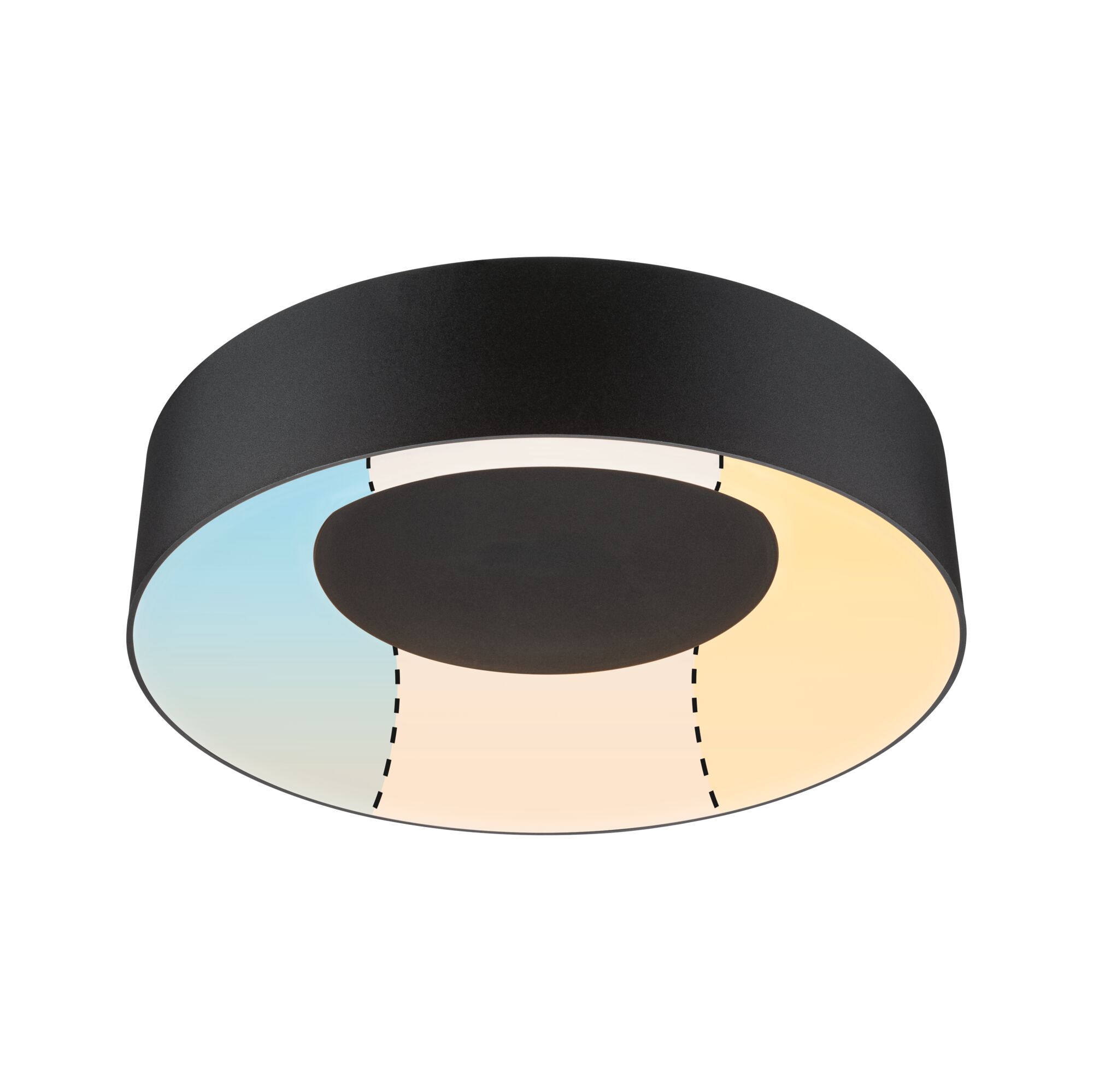 Rund sort LED-loftlampe med justerbar farvetemperatur til moderne stemningsbelysning