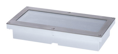 Rechteckige LED-Einbauleuchte aus Edelstahl mit milchigem Diffusor für moderne Innenbeleuchtung