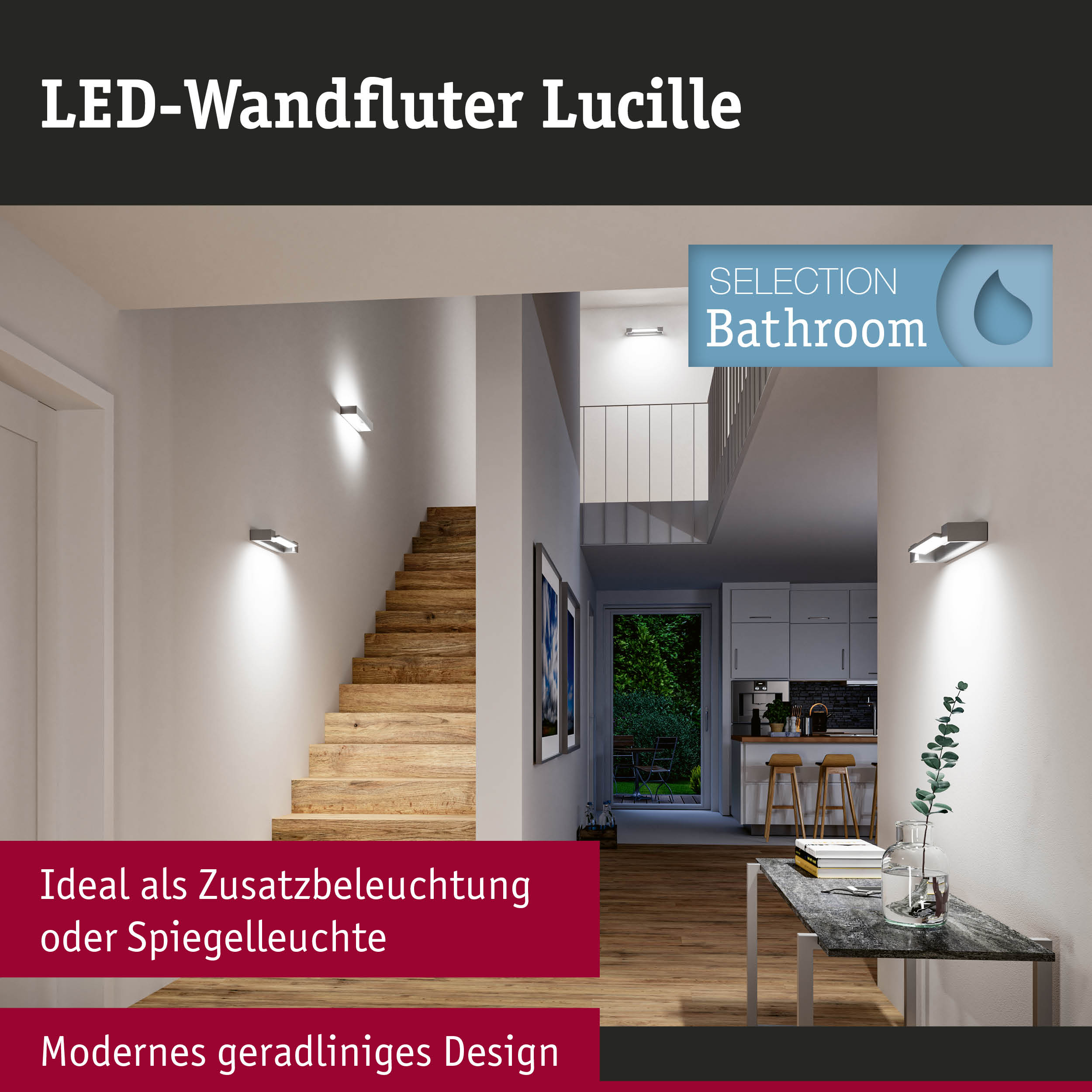 LED-Wandfluter Lucille in modernem geradlinigem Design, weiße Wandbeleuchtung ideal für Flur und Bad