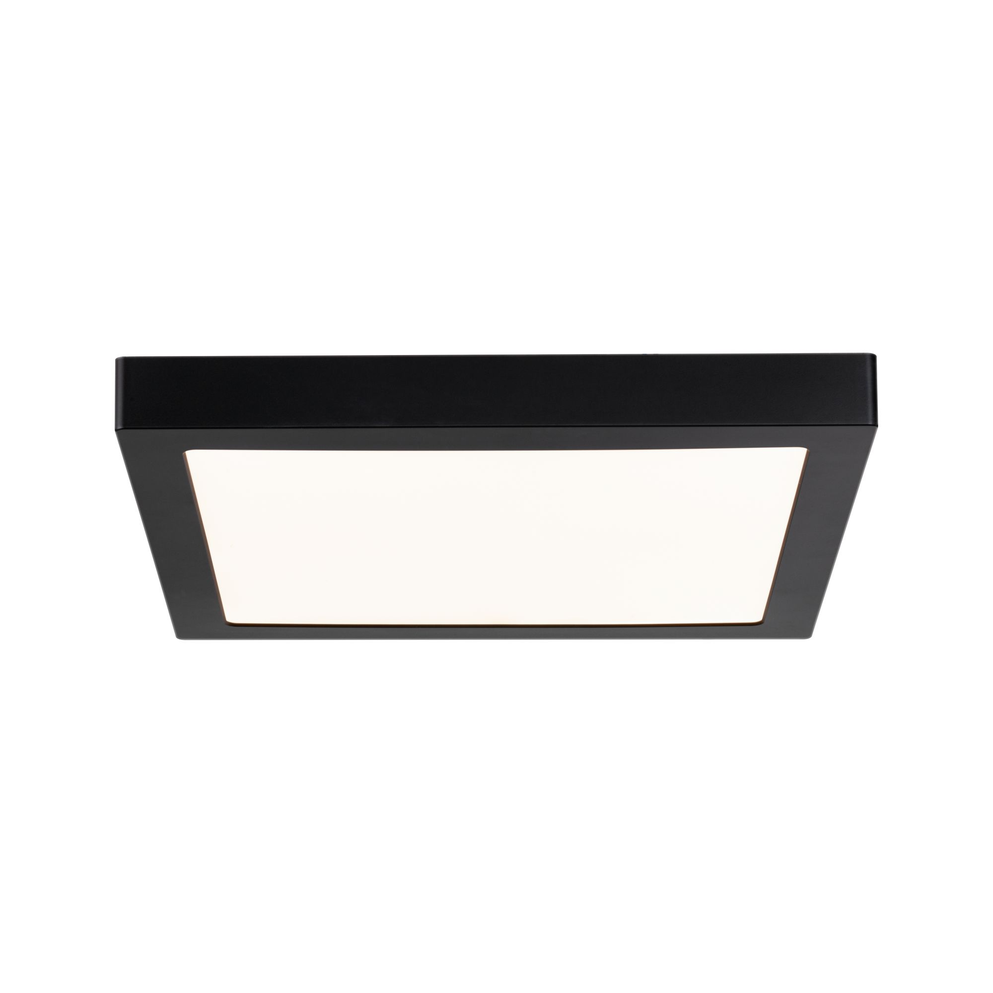 Black square LED ceiling light with matte frame and warm white illumination for living spaces