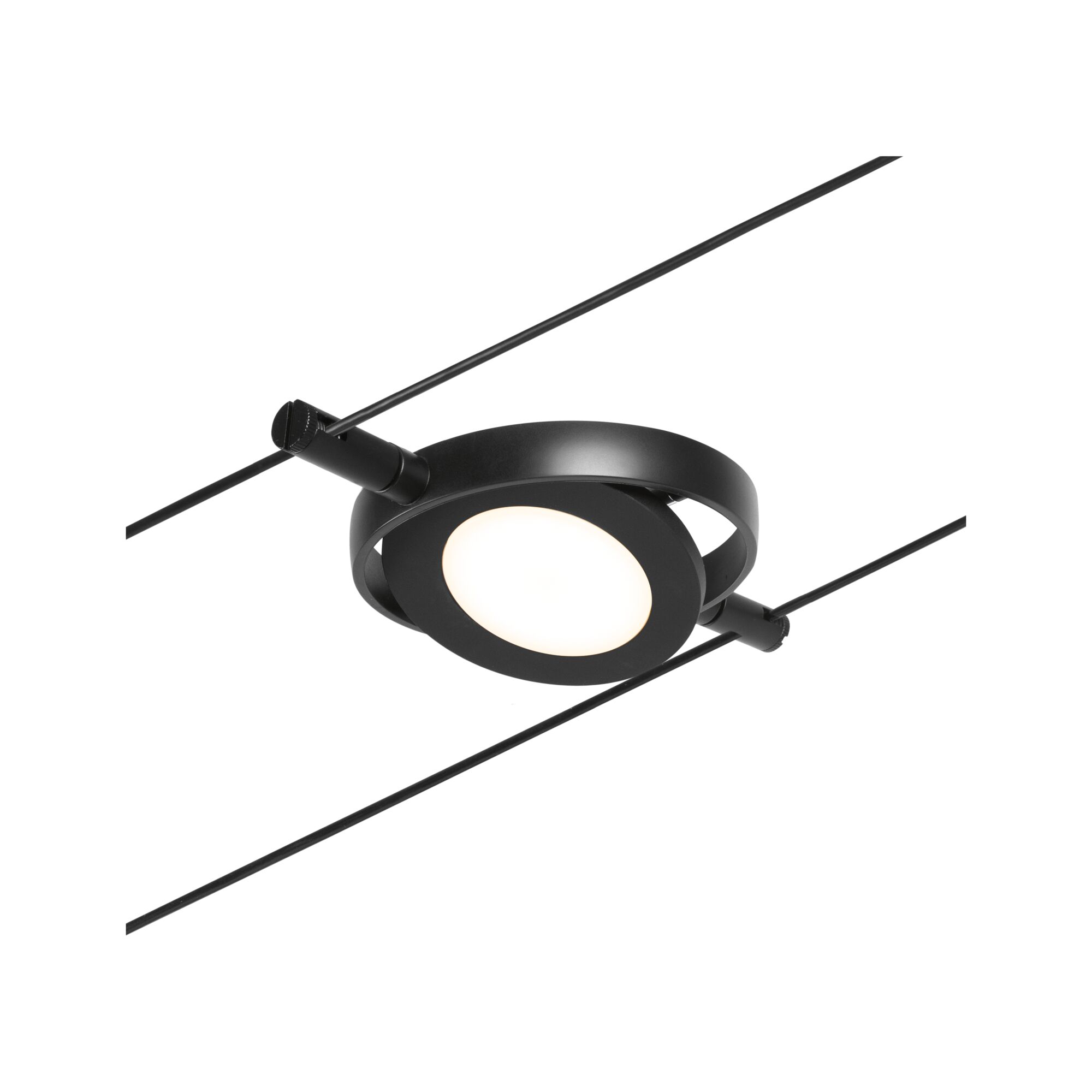Black LED cable spotlight with round plastic diffuser for modern lighting solutions