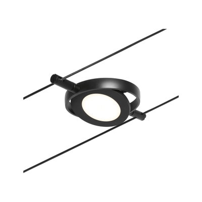 Schwarze LED-Seilstrahlerleuchte mit rundem Diffusor aus Kunststoff für moderne Beleuchtung