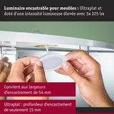 Luminaire encastrable blanc ultrafin pour meubles, diamètre 54 mm, profondeur d'encastrement 15 mm