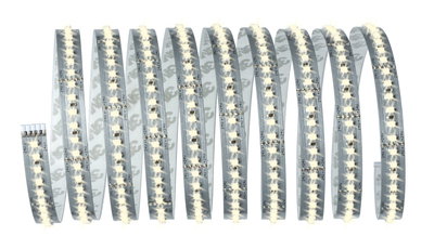 Flexible LED strip light with warm white LEDs on silver board for decorative lighting use