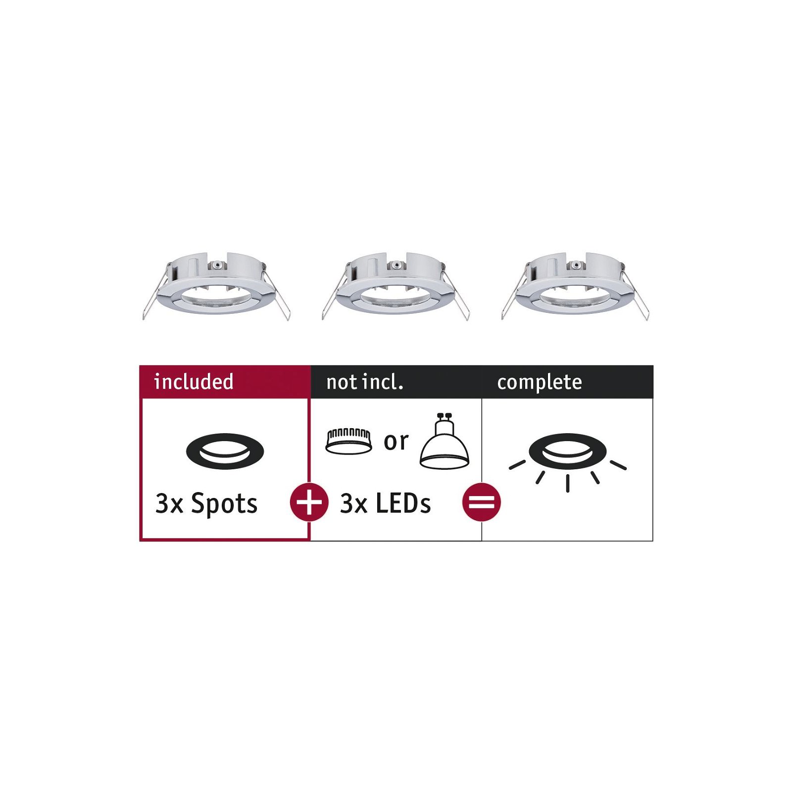 Recessed luminaire Choose Basic Set Rigid IP44 round 78mm max. 3x10W dimmable Chrome