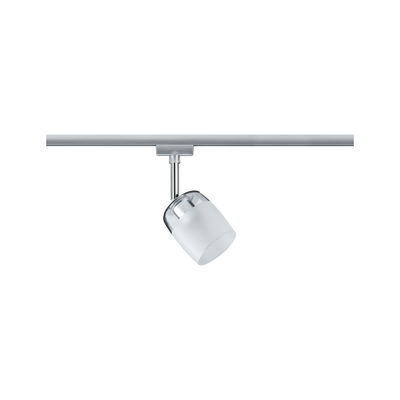 Projecteur LED moderne avec verre blanc et métal argenté pour système de rails d'éclairage