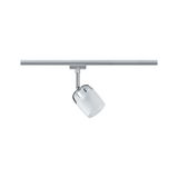 Projecteur LED moderne avec verre blanc et métal argenté pour système de rails d'éclairage