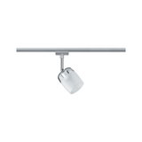 Projecteur LED moderne avec verre blanc et métal argenté pour système de rails d'éclairage