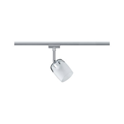 Moderner LED-Strahler mit weißem Glas und silbernem Metall für Schienensystembeleuchtung