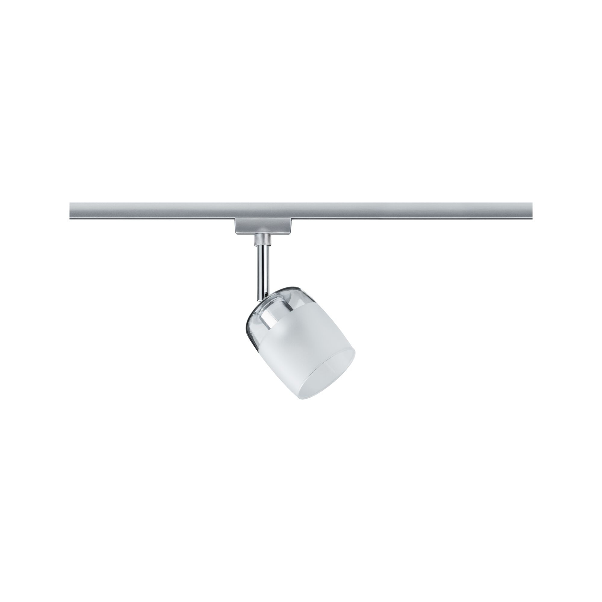 Moderner LED-Strahler mit weißem Glas und silbernem Metall für Schienensystembeleuchtung