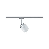 Moderner LED-Strahler mit weißem Glas und silbernem Metall für Schienensystembeleuchtung