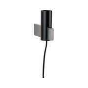 Schwarze Metall-Wandleuchte mit gebürstetem Edelstahlhalter und Textilkabel für moderne Innenbeleuchtung