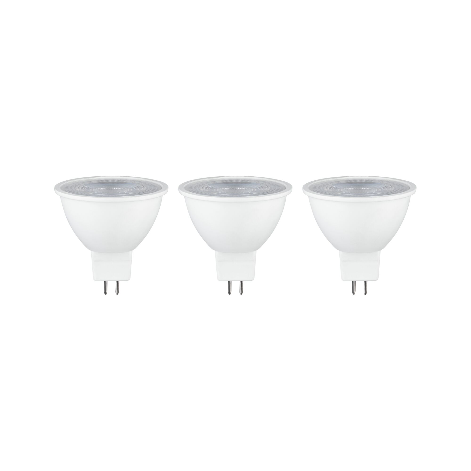 12 V Standard LED Reflector GU5,3 3-piece set 3x450lm 3x6W 2700K White Three white LED reflector bulbs with GU5.3 base for energy-efficient lighting