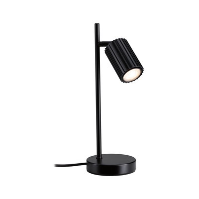 Schwarze LED-Tischleuchte aus Metall mit geriffeltem Lampenschirm für modernes Wohnambiente