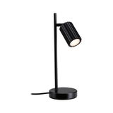 Black metal LED desk lamp with ribbed shade for modern home lighting and office use
