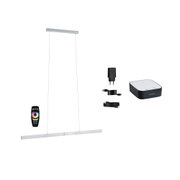 Suspension LED moderne en aluminium argenté avec télécommande et accessoires pour contrôle d'éclairage intelligent