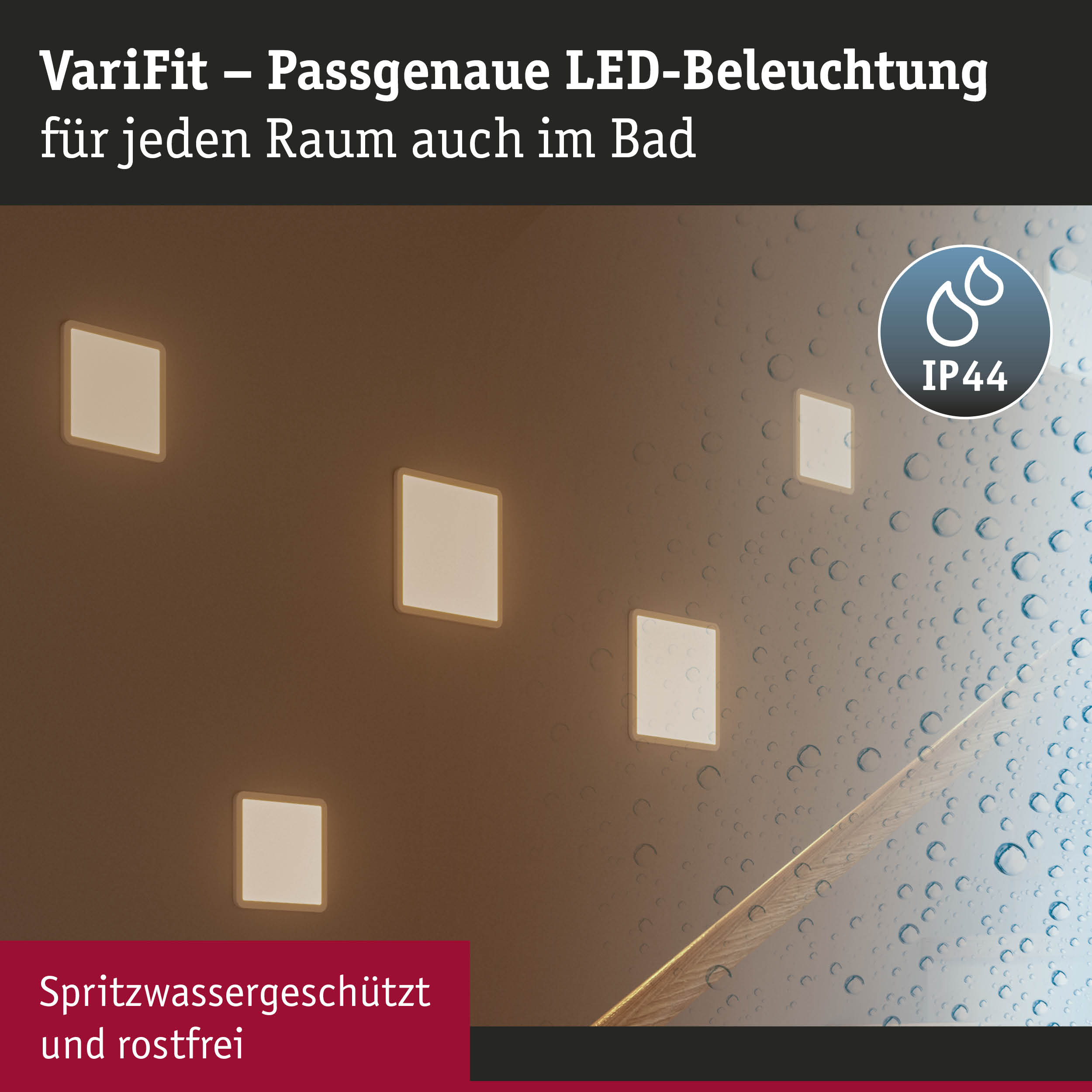 VariFit LED-Beleuchtung mit IP44 Schutz, spritzwassergeschützt und rostfrei für Badezimmer und Räume