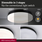 Round black and white ceiling light with three-step dimming and memory effect for warm white lighting