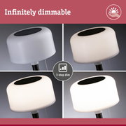 White dimmable LED table lamp with black solar panel and 3-step dimming for home lighting