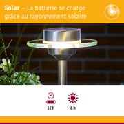 Lampe de jardin solaire en acier inoxydable avec anneau en verre et LED pour éclairage extérieur économique