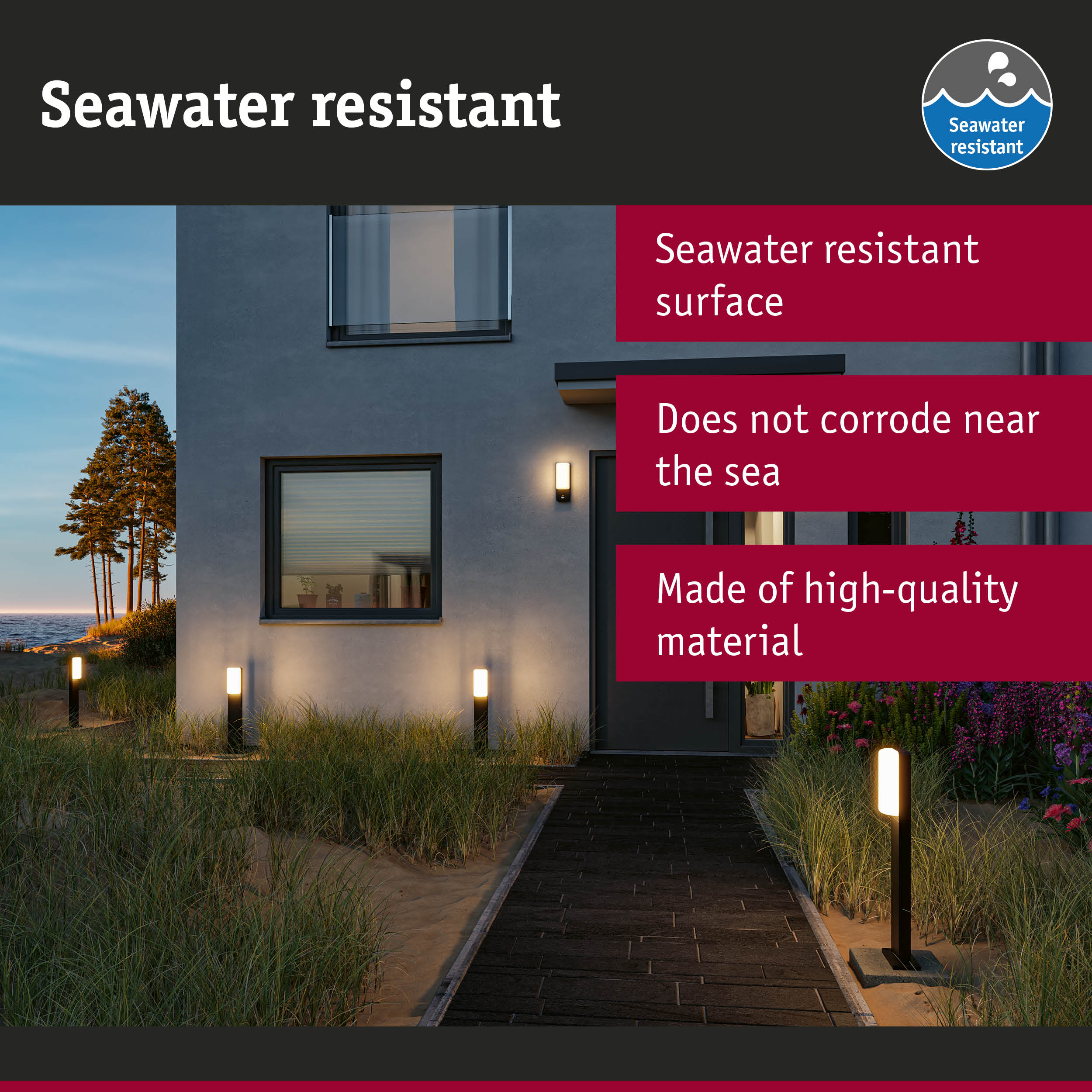 Modern outdoor lighting with seawater resistant surface for durable garden and pathway illumination