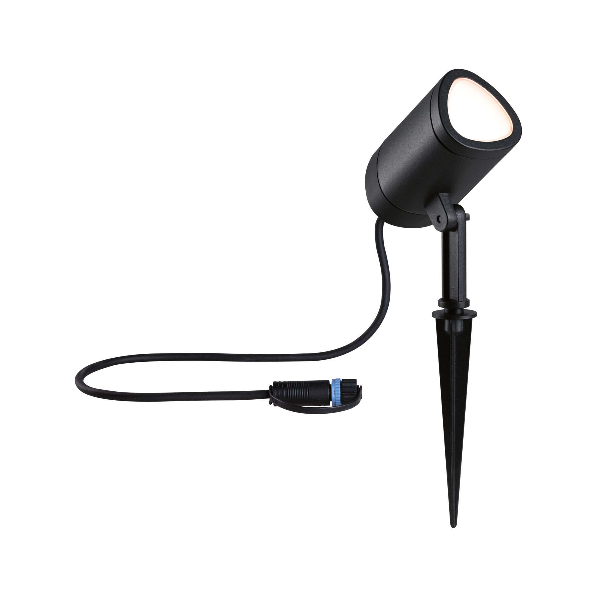 Black LED garden spotlight with ground spike and cable connection for modern outdoor lighting