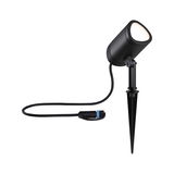 Black LED garden spotlight with ground spike and cable connection for modern outdoor lighting