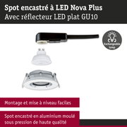 Spot encastré LED blanc en aluminium avec lampe LED plate GU10 et câble d'alimentation noir