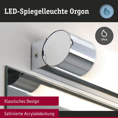 LED-Spiegelleuchte Orgon mit klassischem Design und satinierter Acrylabdeckung in Chromoptik
