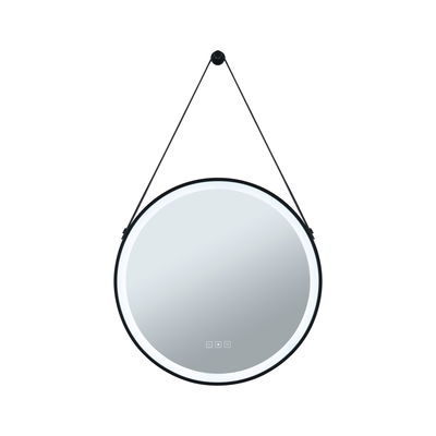 Runder Wandspiegel mit schwarzem Rahmen und LED-Beleuchtung, modernes Design für Badezimmer und Wohnräume