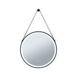 Runder Wandspiegel mit schwarzem Rahmen und LED-Beleuchtung, modernes Design für Badezimmer und Wohnräume