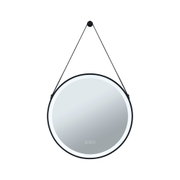 Runder Wandspiegel mit schwarzem Rahmen und LED-Beleuchtung, modernes Design für Badezimmer und Wohnräume