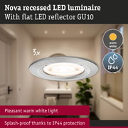 Nova recessed LED luminaire in silver aluminium with warm white light and IP44 splash protection for bathrooms