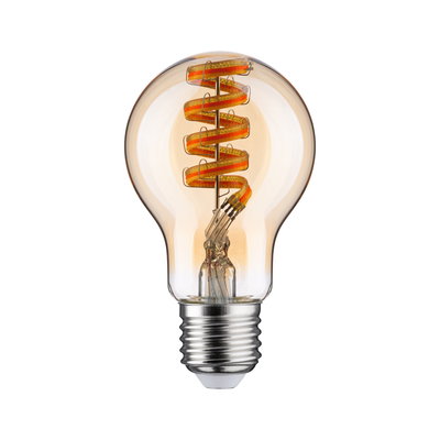 LED-lamp met spiraalvormig oranje filament en helder glas voor decoratieve verlichting