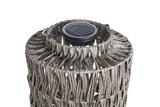 Solar outdoor lamp with woven grey-brown synthetic material for garden and patio lighting
