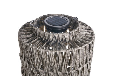 Solar outdoor lamp with woven grey-brown synthetic material for garden and patio lighting