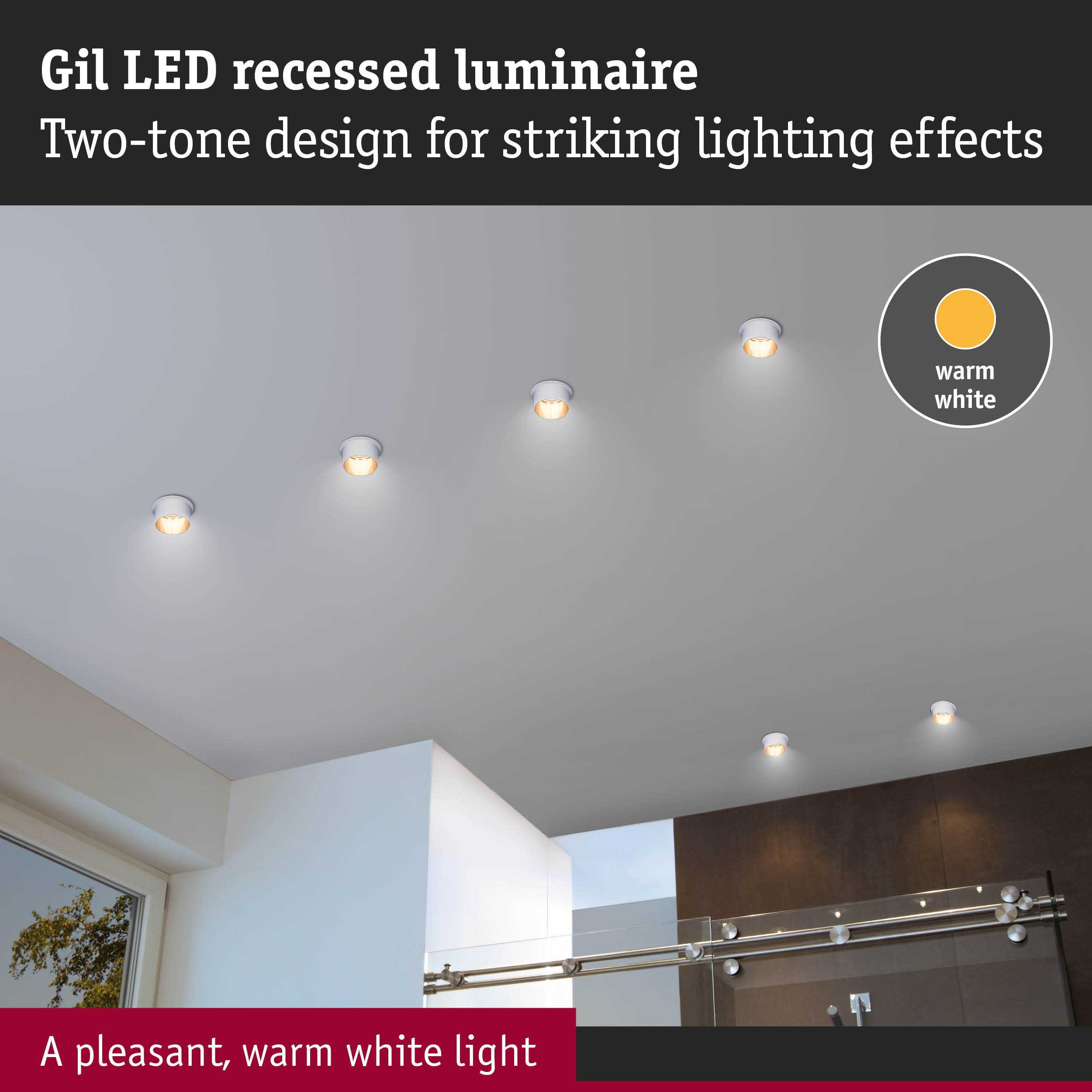 Gil LED recessed spotlight in white with warm white light for modern room lighting