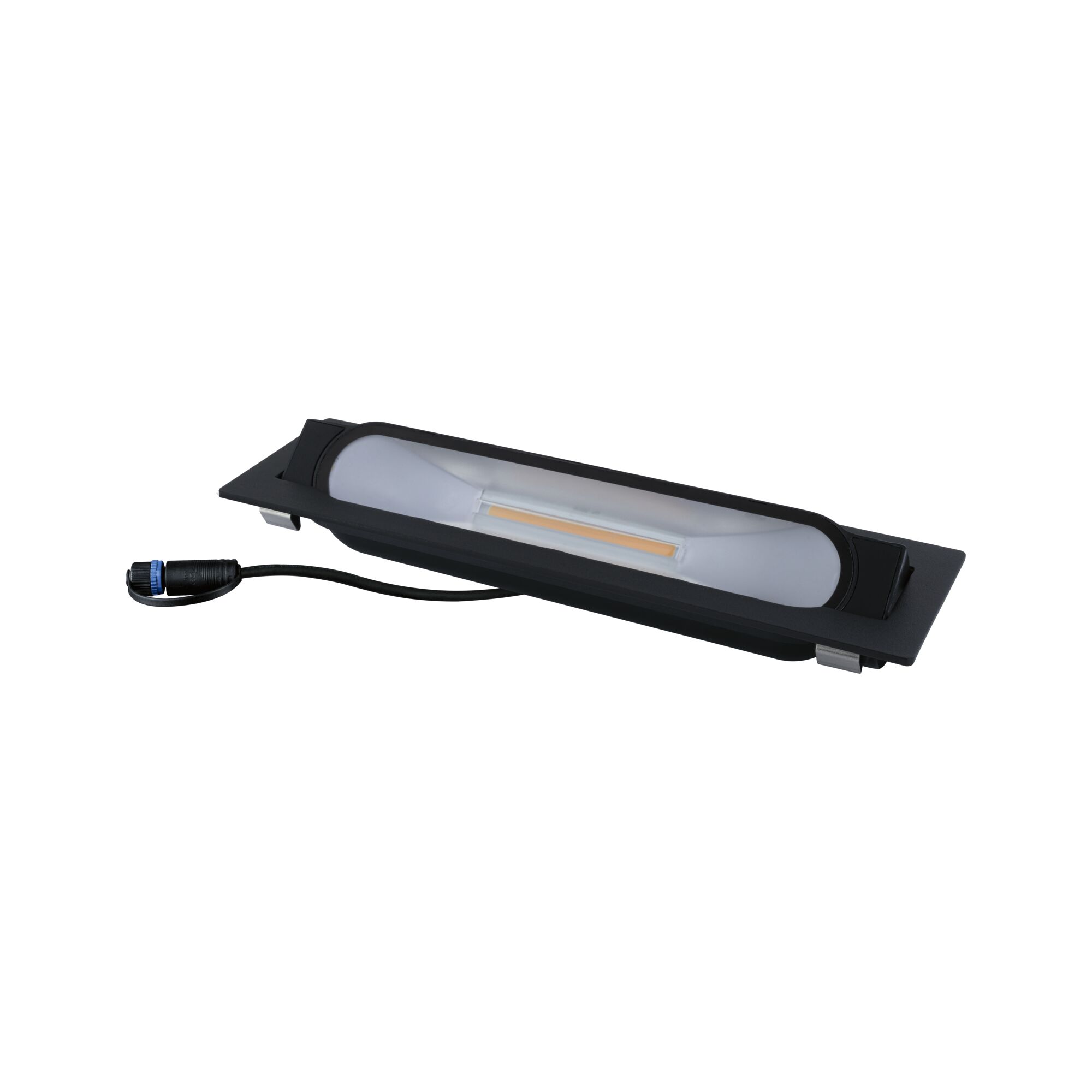 Schwarze LED-Einbauleuchte mit rechteckigem Design und Kabelanschluss für moderne Innenbeleuchtung