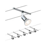 Moderner Seilstrahler aus silbernem Metall mit verstellbarem Spotlicht für flexible Beleuchtung