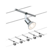 Silberne LED-Seilstrahler mit Aluminiumgehäuse und verstellbarem Spot für moderne Beleuchtung