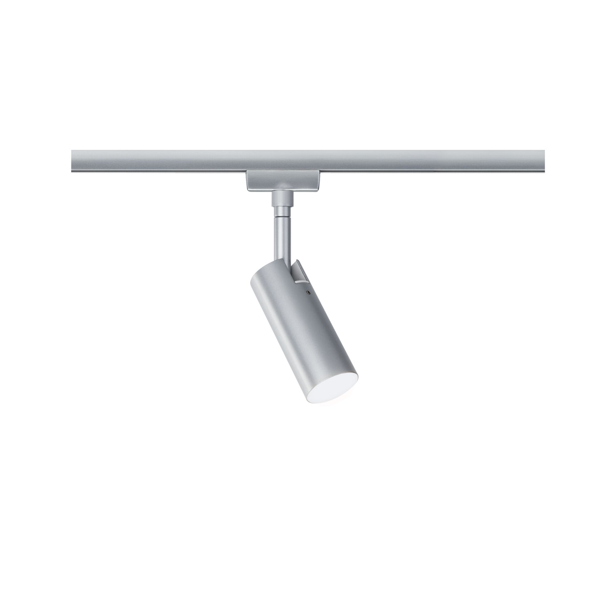 Modern silver metal LED spotlight on track system for adjustable lighting solutions