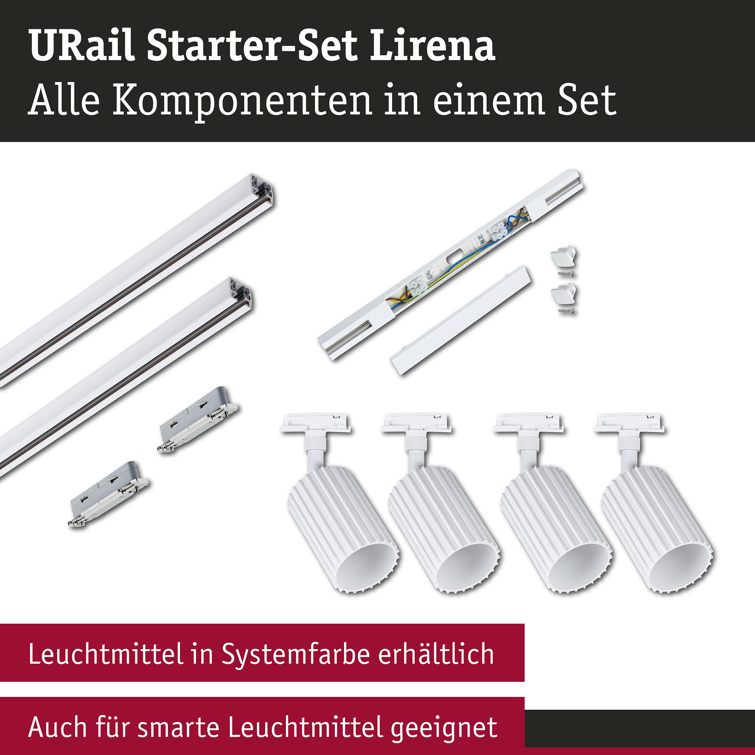 URail Schienenspot Lirena Starterset Mitteleinspeisung GU10 max. 10W 230V Signalweiß