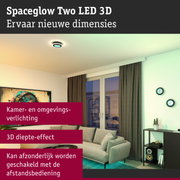 Modern woonkamer met Spaceglow Two LED 3D zwarte en blauwe plafond- en wandverlichting