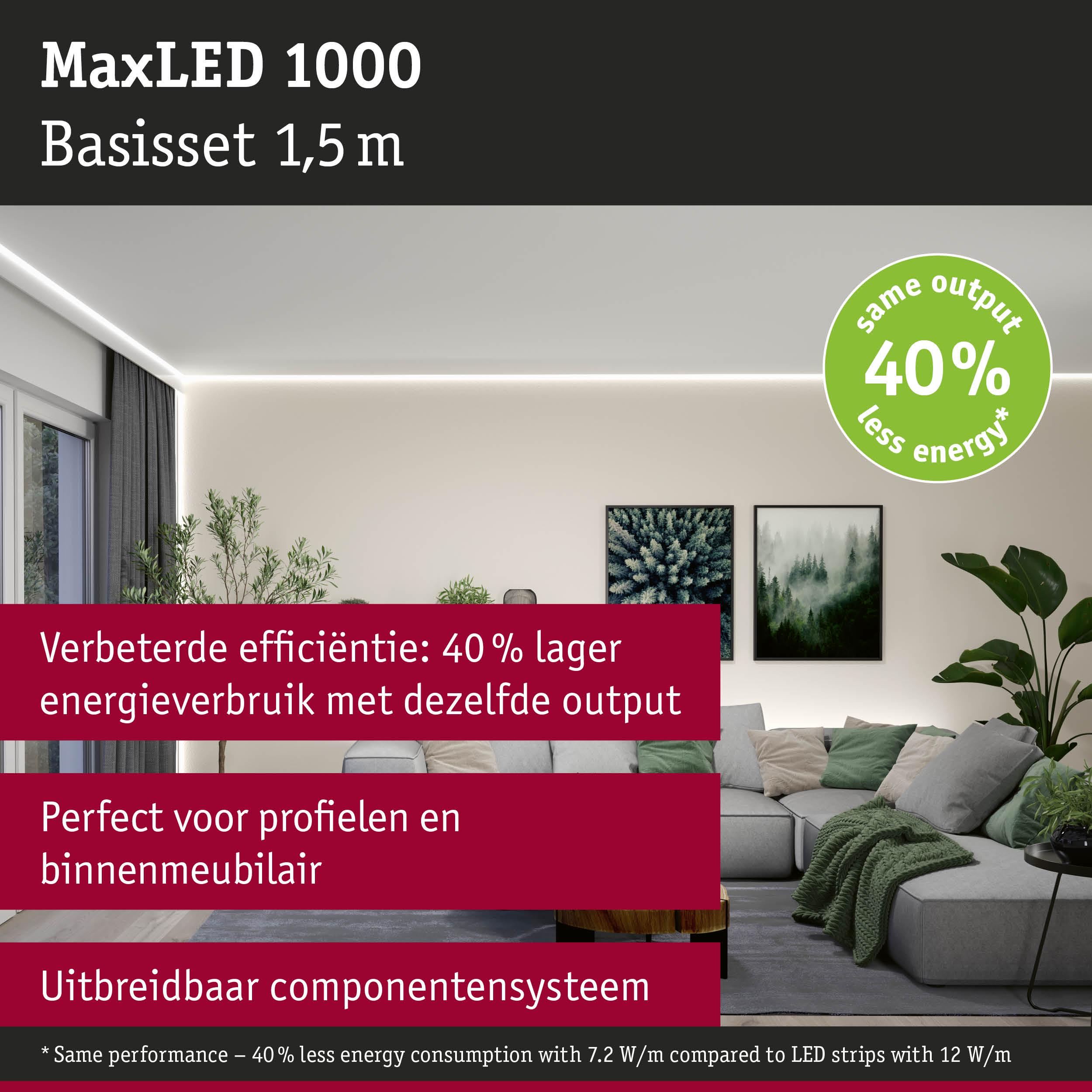 MaxLED 1000 LED-strip 1,5 m met 40% minder energieverbruik, geschikt voor profielen en binnenmeubilair