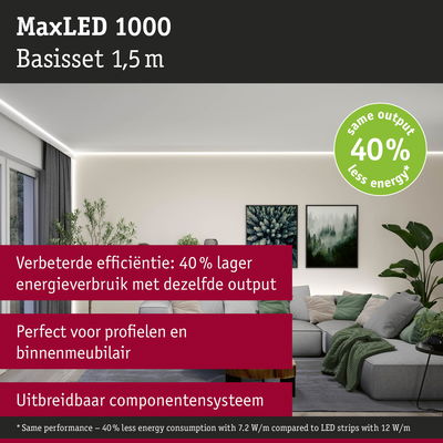 MaxLED 1000 LED-strip 1,5 m met 40% minder energieverbruik, geschikt voor profielen en binnenmeubilair