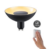 Black LED reflector lamp with gold interior and 3-step dimming via wall switch for adjustable lighting