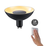 Black LED reflector lamp with gold interior and 3-step dimming via wall switch for adjustable lighting