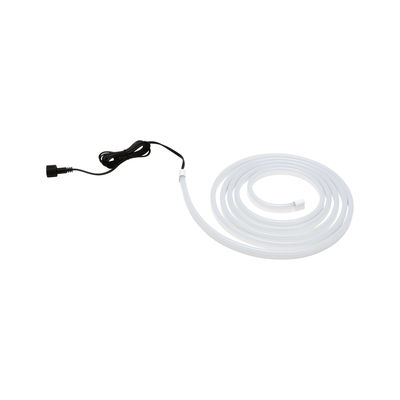 Flexibles LED-Lichtband in Weiß mit schwarzem Anschlusskabel für dekorative Beleuchtung